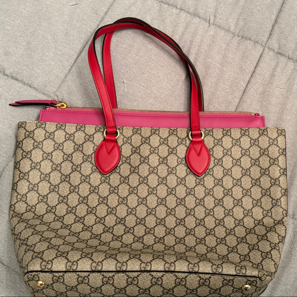Gucci Beige and Red Tote Bag